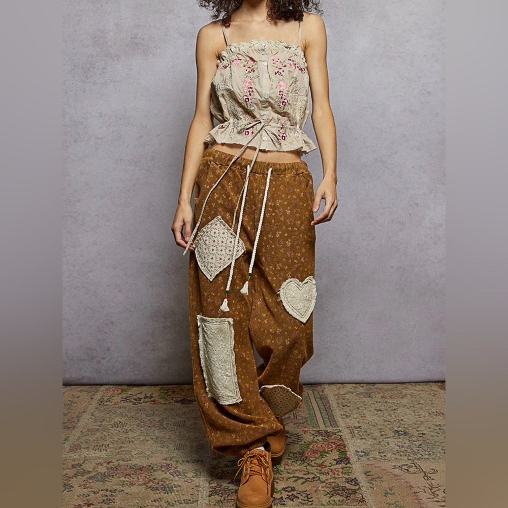 Pol Boho Patchwork Wide-Leg Drawstring Pants/Jogg… - image 1